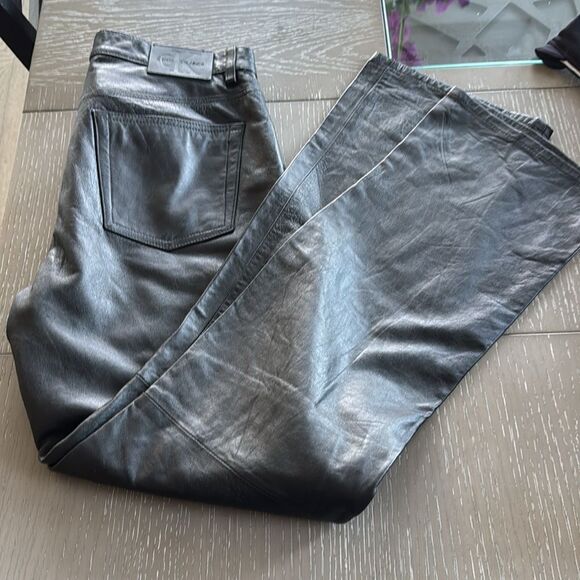 Calvin Klein Women’s Size 10 Black 100% Leather Pants Straight Leg Fully Lined - Picture 15 of 16